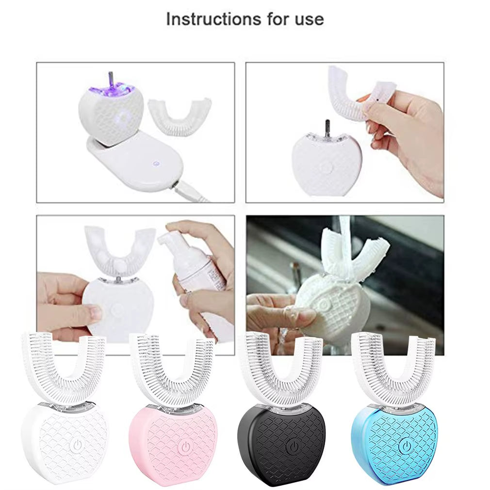 U Shape 360 Degree Automatic Lazy Sonic Electric Toothbrush Cold Blue Light Tooth Whitening Tool Ultrasonic Tooth Cleaner Brush